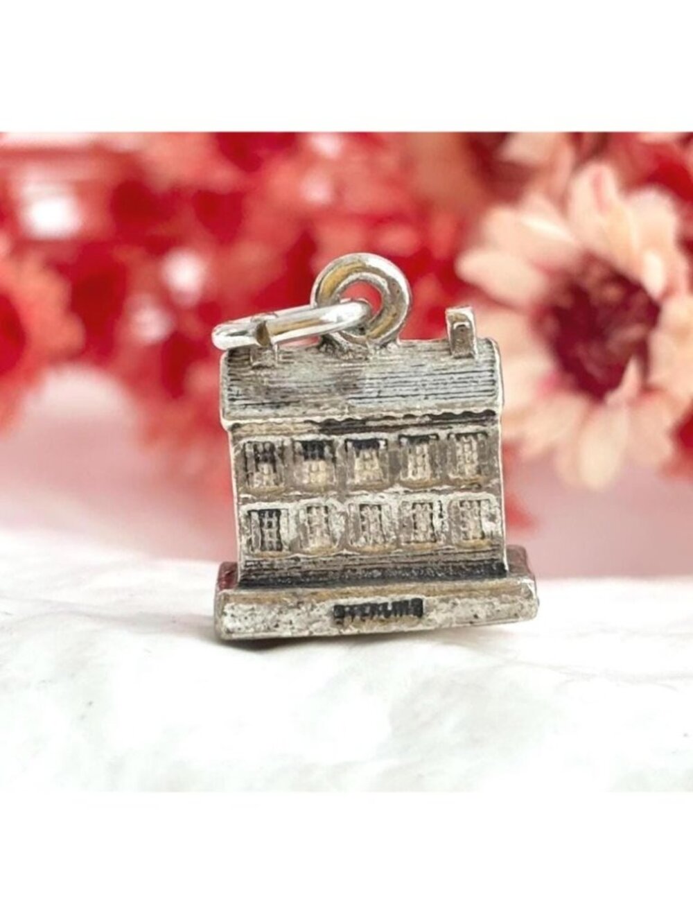 3D Building Textured Brick Facade Sterling Silver Vintage 925 Pendant | Charm